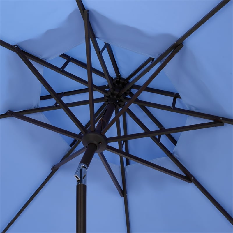 Safavieh Venice 9Ft Double Top Aluminum Crank Umbrella in Baby Blue / White