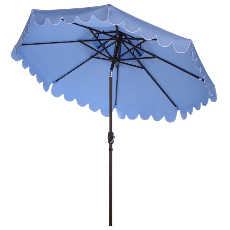 Safavieh Venice 9Ft Double Top Aluminum Crank Umbrella in Baby Blue / White