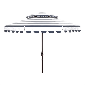 Safavieh Vienna 9Ft Round Double Top Metal and Fabric Crank UmbrellainNavy/White