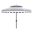 Safavieh Vienna 9Ft Round Double Top Metal and Fabric Crank UmbrellainNavy/White