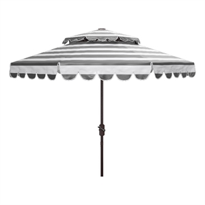 Safavieh Vienna 9Ft Round Double Top Metal Crank Umbrella in Black / White