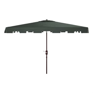 Safavieh Zimmerman 6.5x10 Ft Rect Metal and Fabric Market Umbrella in Green