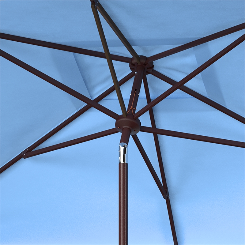 Safavieh Zimmerman 6.5x10 Ft Rect Metal Market Umbrella in Baby Blue / White