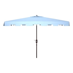 Safavieh Zimmerman 6.5x10 Ft Rect Metal Market Umbrella in Baby Blue / White