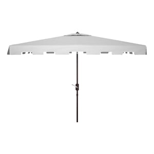 Safavieh Zimmerman 6.5x10 Ft Rect Metal and Fabric Market Umbrella in Gray/White
