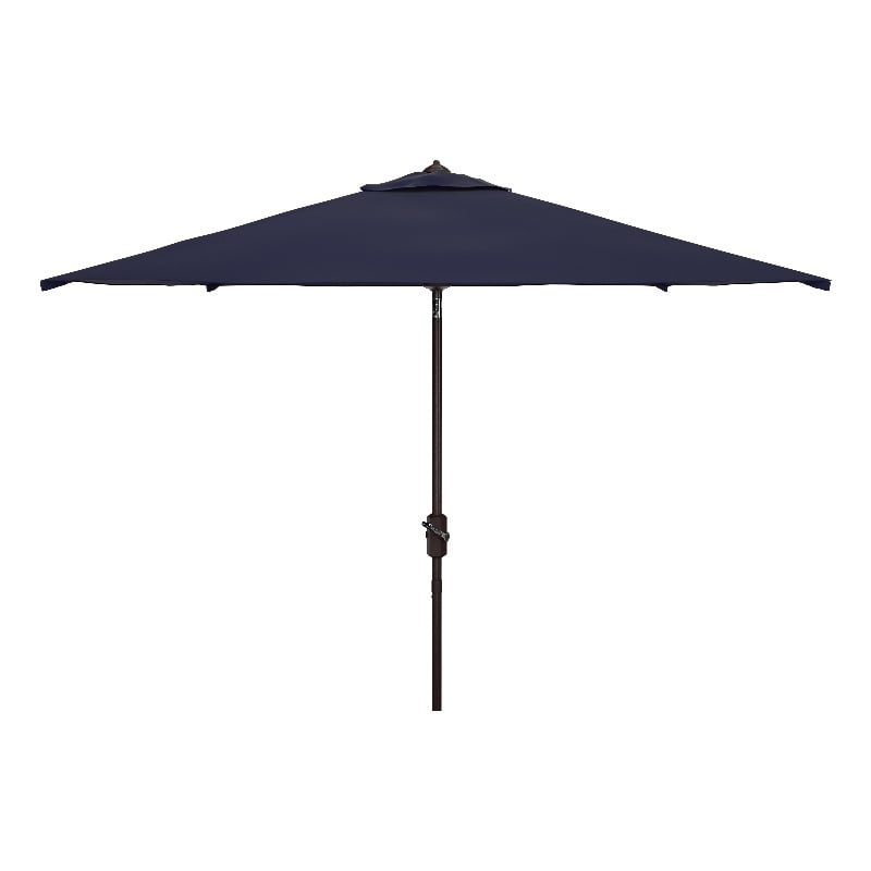 Safavieh Kamen 6.5Ft X 10Ft Metal Auto Tilt Rectangle Market Umbrella in Navy