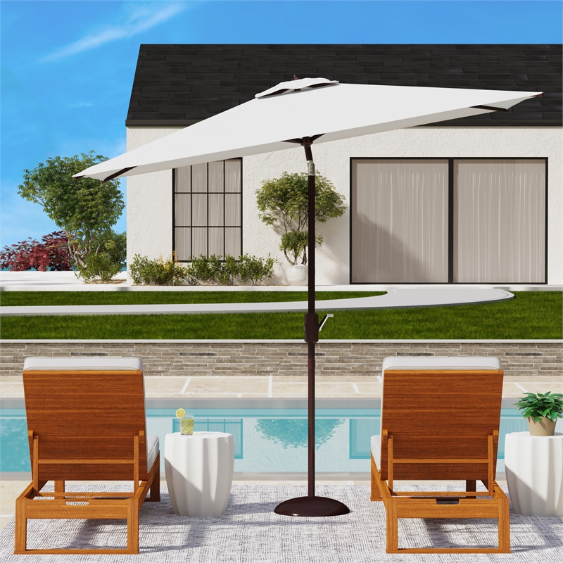 Safavieh Kamen 6.5Ft x10Ft Metal Auto Tilt Rectangle Market Umbrella in White