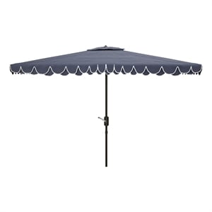Safavieh Elegant Valance 6.5x10Ft Rect Metal and Fabric Umbrella in Navy / White