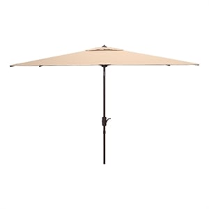 Safavieh Athens 6.5x10Ft Rectangle Metal and Fabric Crank Umbrella inBeige/White