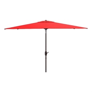 Safavieh Athens 6.5x10Ft  Rectangle Metal and Fabric Crank Umbrella in Red