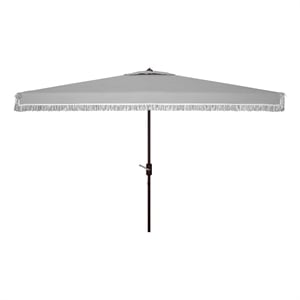 Safavieh Milan Fringe 6.5x10Ft Rect Metal and Fabric Crank Umbrella in Gray