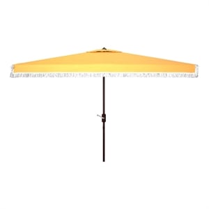 Safavieh Milan Fringe 6.5x10Ft Rect Metal and Fabric Crank Umbrella in Yellow