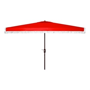 Safavieh Milan Fringe 6.5x10Ft Rect Metal and Fabric Crank Umbrella in Red