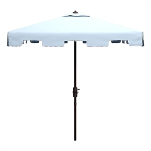Safavieh Zimmerman 7.5 Ft Square Metal Market Umbrella in Baby Blue / White