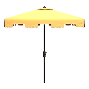 Safavieh Zimmerman 7.5 Ft Square Metal and Fabric Market Umbrella inYellow/White