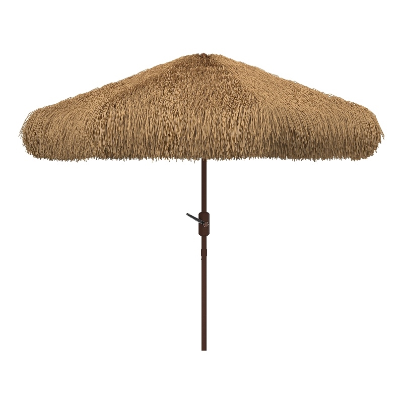 Safavieh Nemery 11 Ft Tiki Metal and Fabric Umbrella in Brown