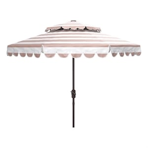 Safavieh Vienna 9Ft Double Top Metal and Fabric Crank Umbrella in Beige / White