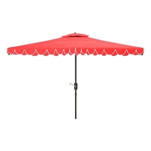Safavieh Elegant Valance 6.5x10Ft Rect Metal and Fabric Umbrella in Red