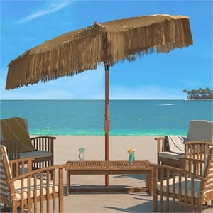 Safavieh Hilo 6.5 Ft Tiki Metal and Fabric Beach Umbrella in Brown
