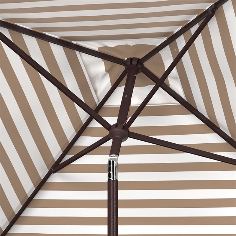 Safavieh Athens 7.5 Ft  Square Metal and Fabric Crank Umbrella in Beige / White