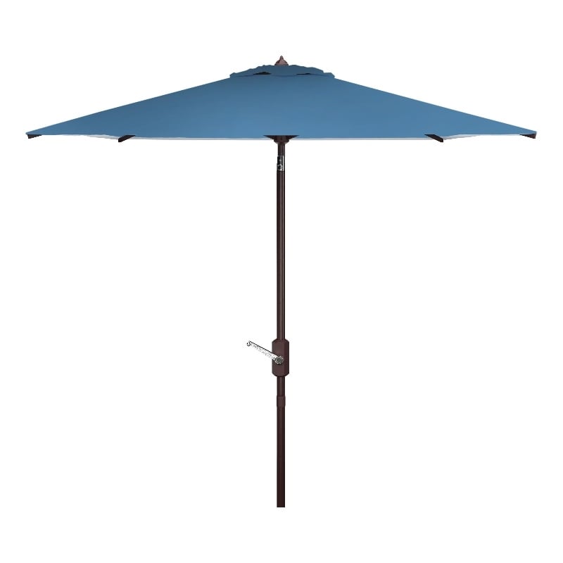 Safavieh Athens 7.5 Ft  Square Metal and Fabric Crank Umbrella in BabyBlue/White