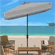 Safavieh Milan Fringe 7.5 Ft Square Metal and Fabric Crank Umbrella in Gray