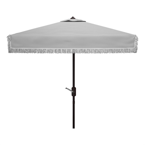 Safavieh Milan Fringe 7.5 Ft Square Metal and Fabric Crank Umbrella in Gray