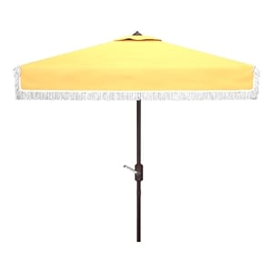 Safavieh Milan Fringe 7.5 Ft Square Metal and Fabric Crank Umbrella in Yellow