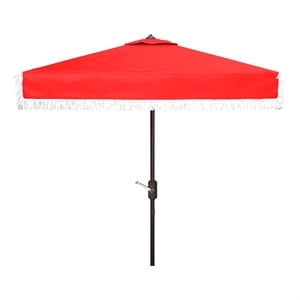 Safavieh Milan Fringe 7.5 Ft Square Metal and Fabric Crank Umbrella in Red
