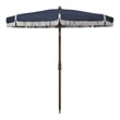 Safavieh Estonia 6.5 Ft Fringe Metal and Fabric Beach Umbrella in Navy / White