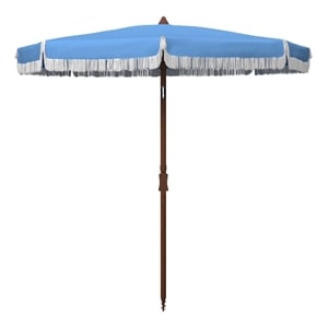 Safavieh Estonia 6.5 Ft Fringe Metal and Fabric Beach Umbrella in BabyBlue/White