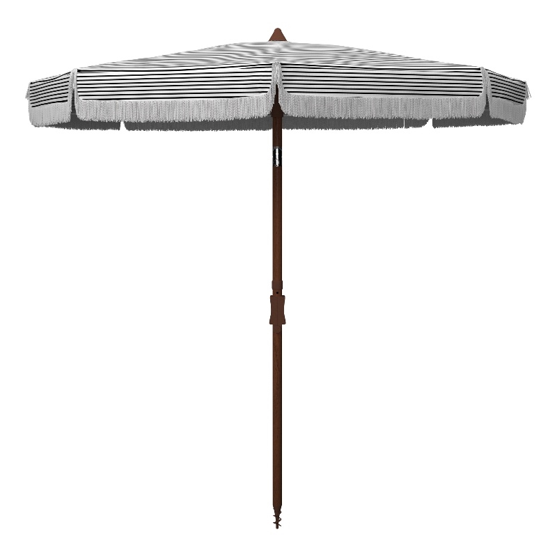 Safavieh Copen 6.5 Ft Metal and Fabric Beach Umbrella in Black / White