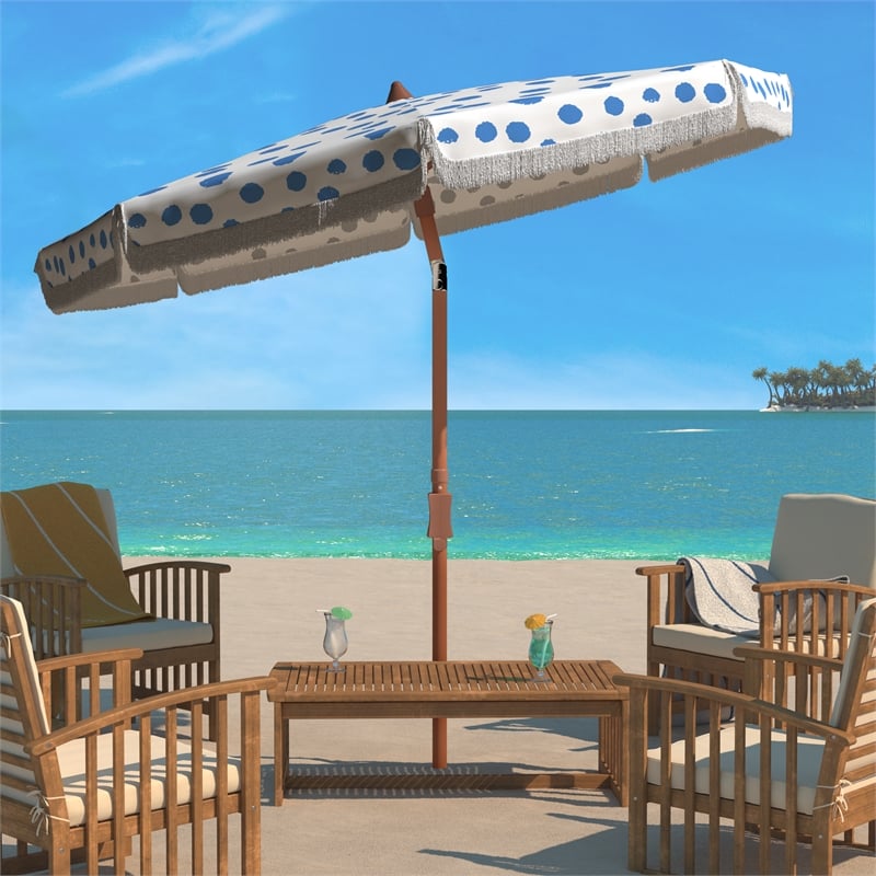 Safavieh Sydney 6.5 Ft Metal and Fabric Beach Umbrella in Baby Blue / White