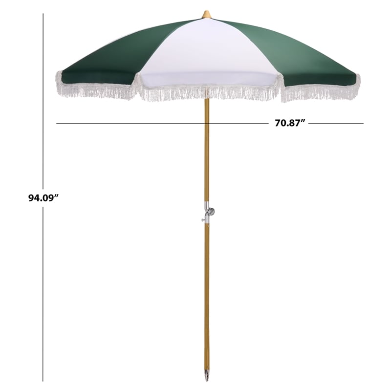 Safavieh Gallo 6.5 Ft Metal and Fabric Beach Umbrella in Green
