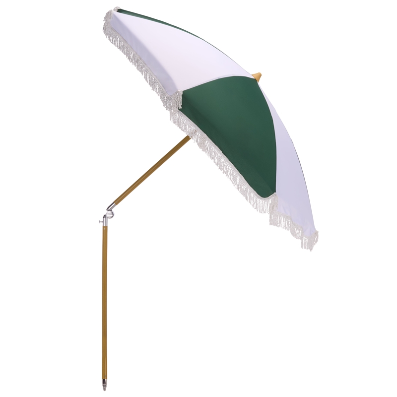 Safavieh Gallo 6.5 Ft Metal and Fabric Beach Umbrella in Green