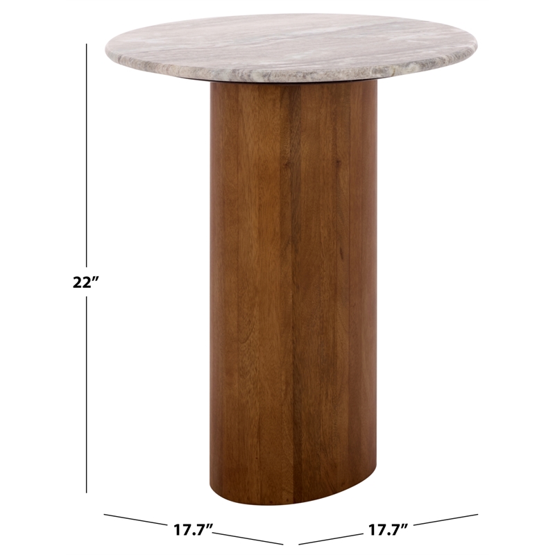 Safavieh Lauretta Marble and Wood Side Table in Gray / White / Brown