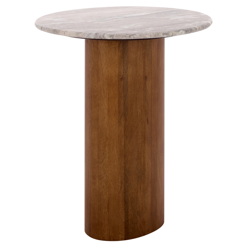Safavieh Lauretta Marble and Wood Side Table in Gray / White / Brown