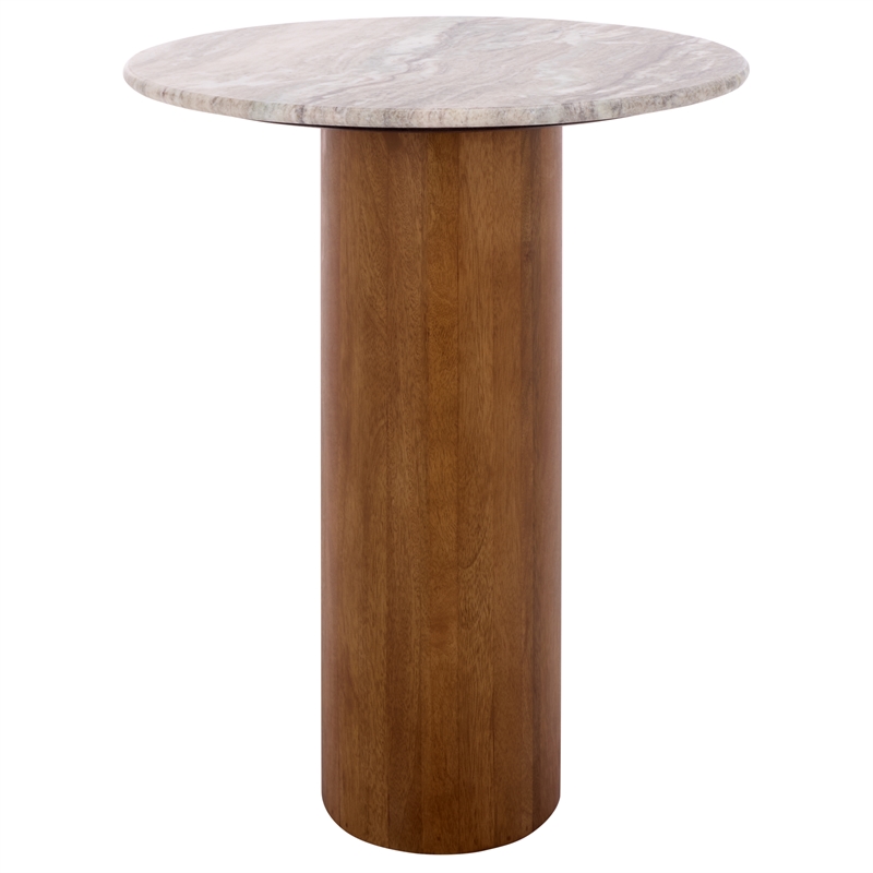 Safavieh Lauretta Marble and Wood Side Table in Gray / White / Brown