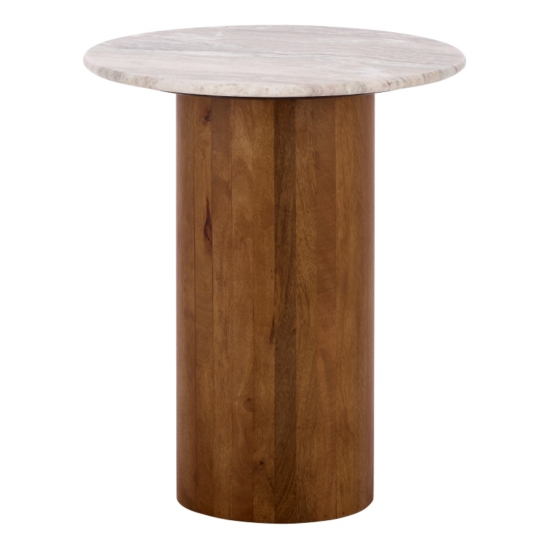Safavieh Lauretta Marble and Wood Side Table in Gray / White / Brown