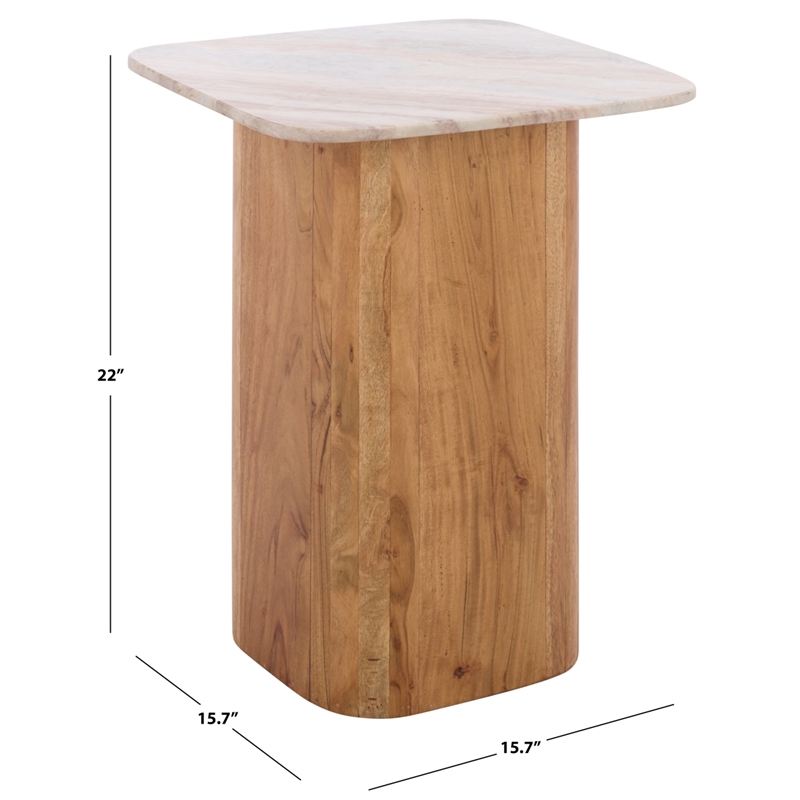 Safavieh Marisa Marble and Wood Side Table in White / Brown