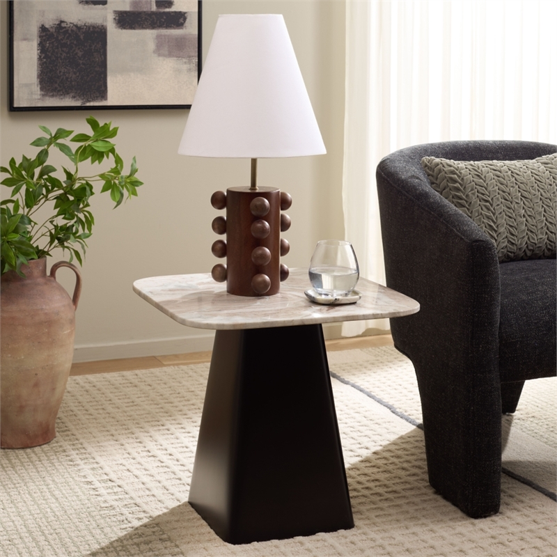 Safavieh Tecia Marble and Iron Side Table  in Brown/ White / Black