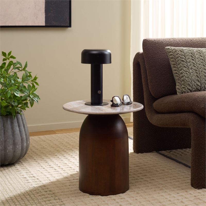 Safavieh Calana Marble and Wood Side Table in  White / Brown