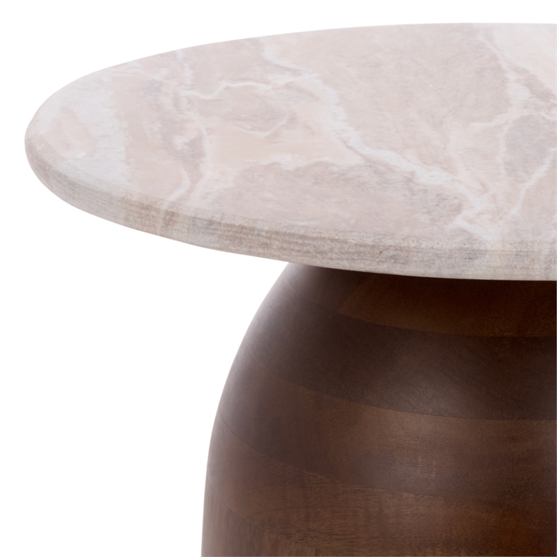 Safavieh Calana Marble and Wood Side Table in  White / Brown