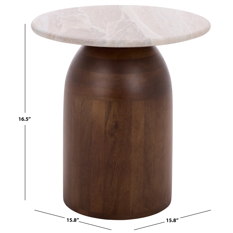 Safavieh Calana Marble and Wood Side Table in  White / Brown