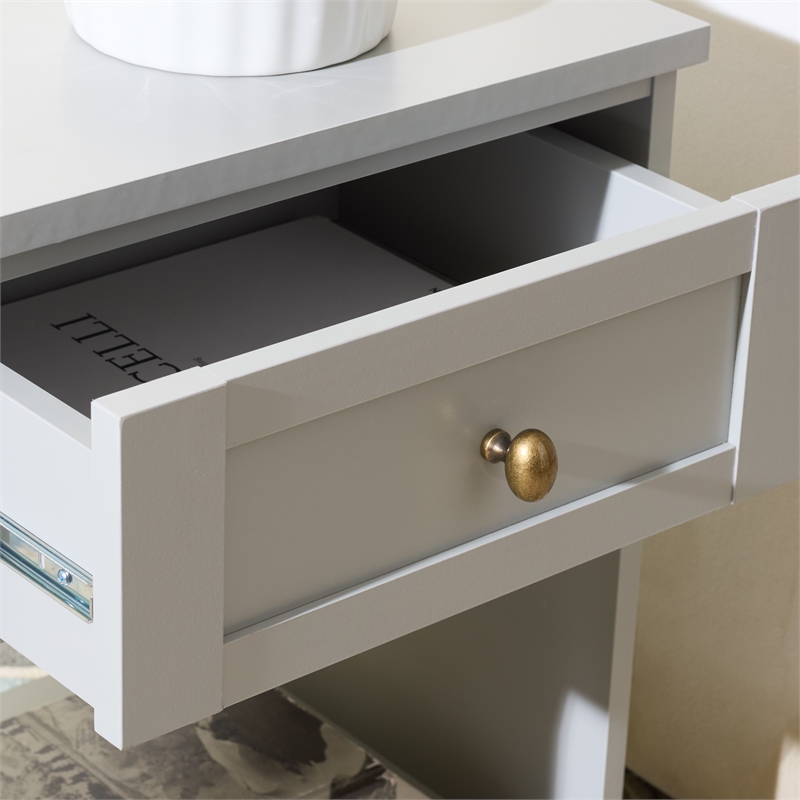 Safavieh Shafa Wood Side Table in Light Gray / Brass