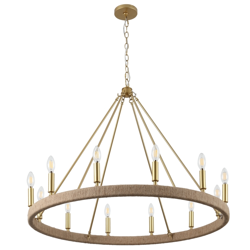 Safavieh Enya Rattan and Iron Chandelier  in Natural / Gold