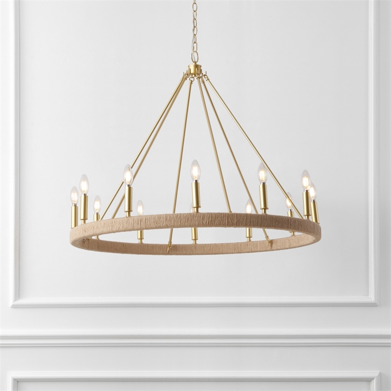 Safavieh Enya Rattan and Iron Chandelier  in Natural / Gold