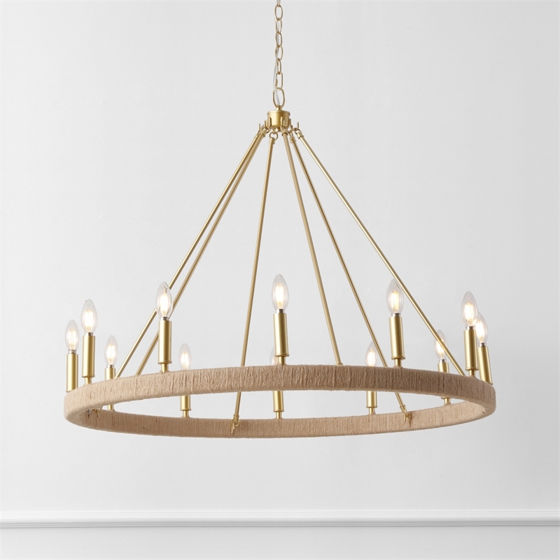 Safavieh Enya Rattan and Iron Chandelier  in Natural / Gold