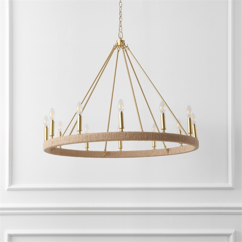 Safavieh Enya Rattan and Iron Chandelier  in Natural / Gold