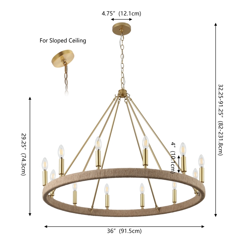 Safavieh Enya Rattan and Iron Chandelier  in Natural / Gold